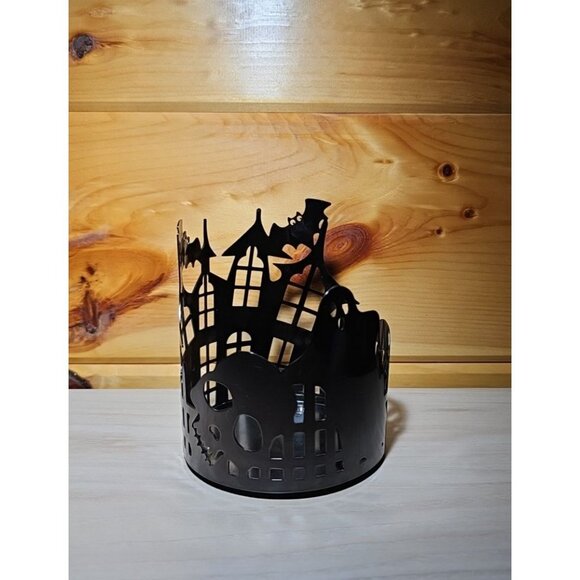 Haunted House 3-Wick Candle Holder Halloween Metal Slatkin/Bath & Body Works - Picture 5 of 13